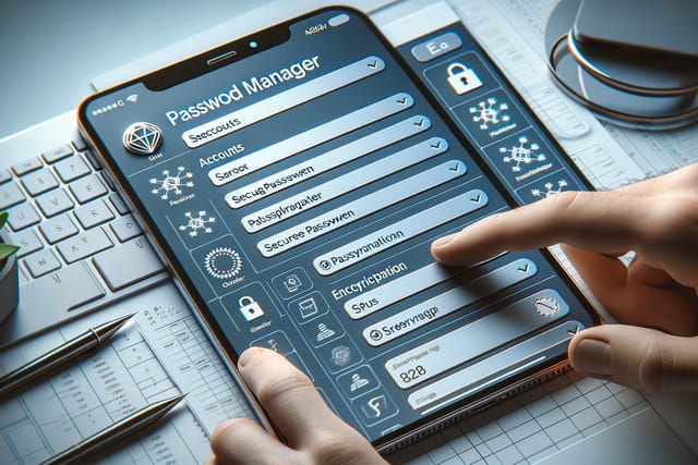 password-manager Person using a password manager on a tablet device.