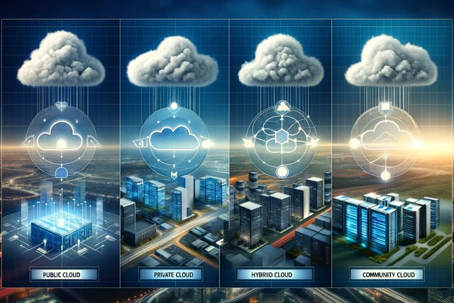 the-four-cloud-deployment-models graphic depicting the four cloud deployment models.