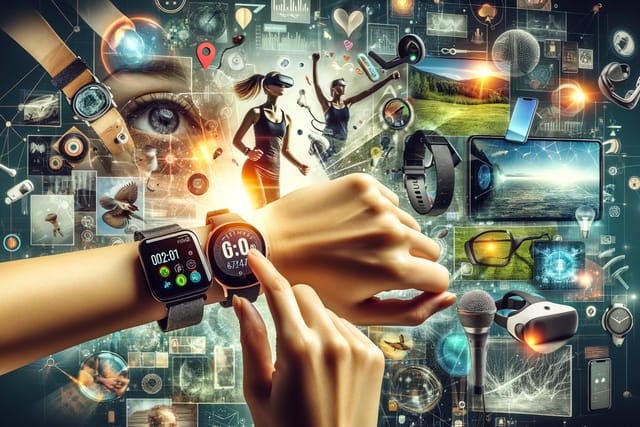 A collage of images related to wearable technology.